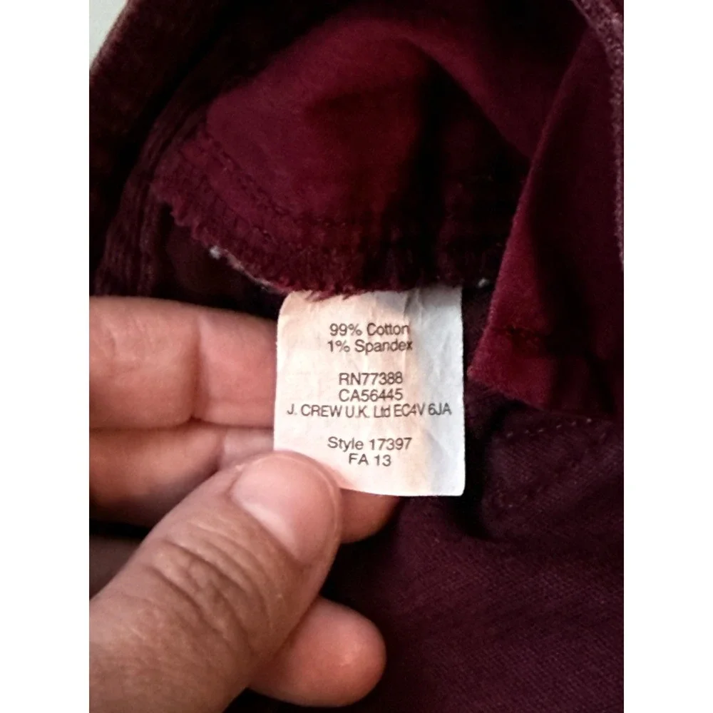 J.Crew‎ Matchstick Pants Women 31R Burgundy Excellent Corduroy Mid Rise Straight